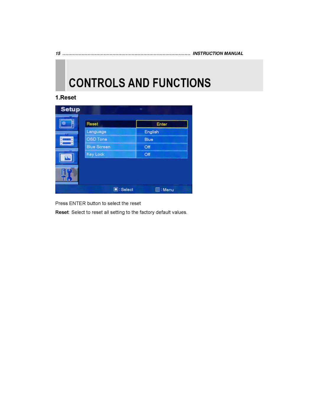 EverFocus EN-7519E, EN-7517E instruction manual Reset 