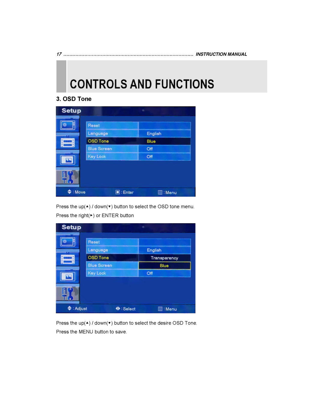 EverFocus EN-7519E, EN-7517E instruction manual OSD Tone 