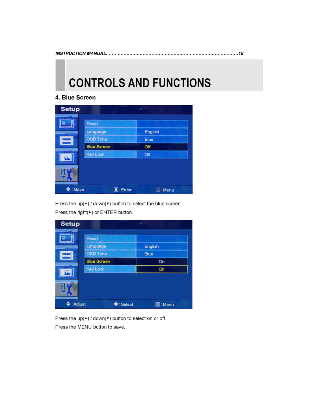 EverFocus EN-7517E, EN-7519E instruction manual Blue Screen 