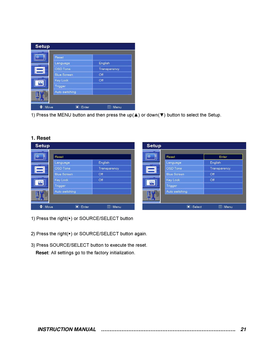 EverFocus EN-7517C, EN-7519C instruction manual Reset 