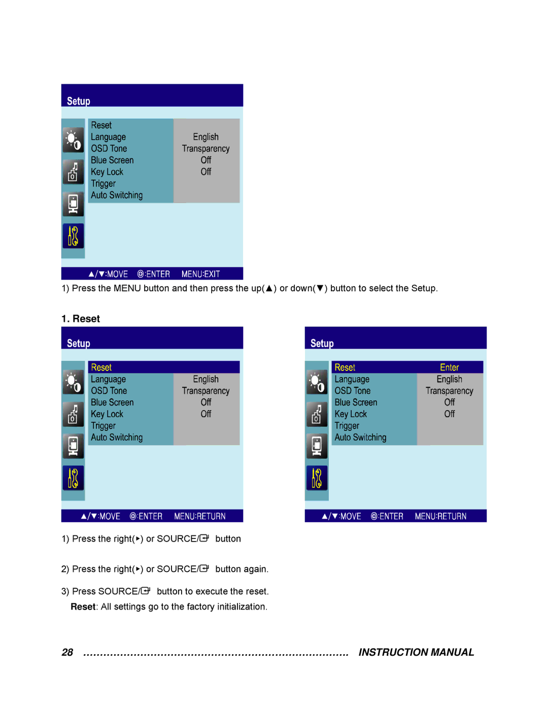 EverFocus EN-7522C instruction manual Reset 