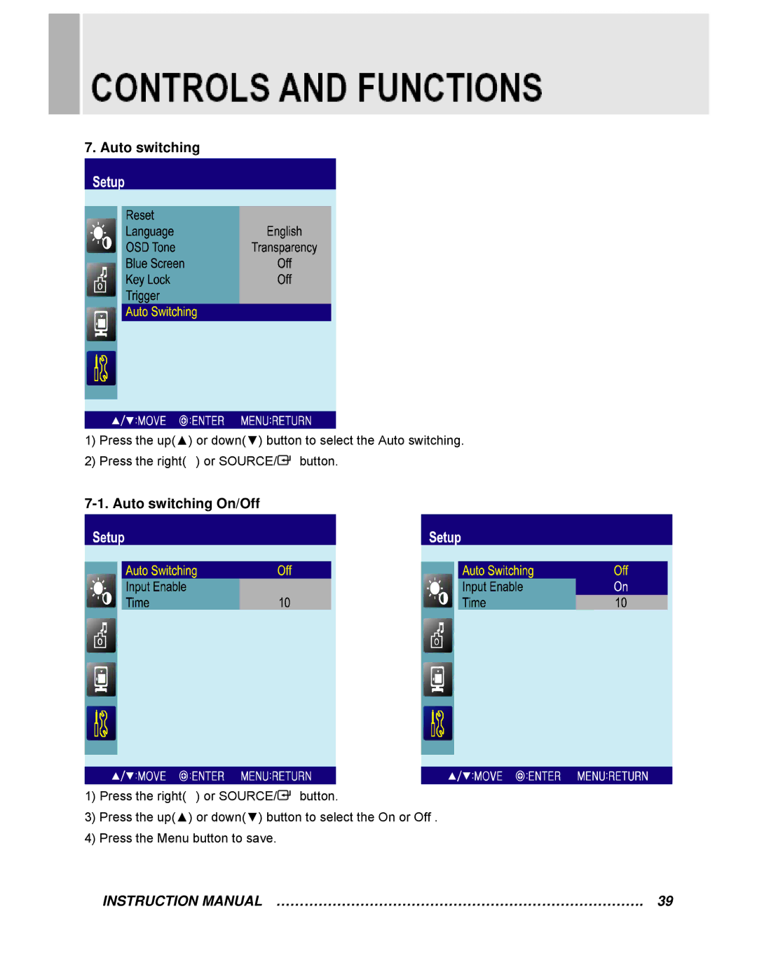 EverFocus EN-7522C instruction manual Auto switching On/Off 