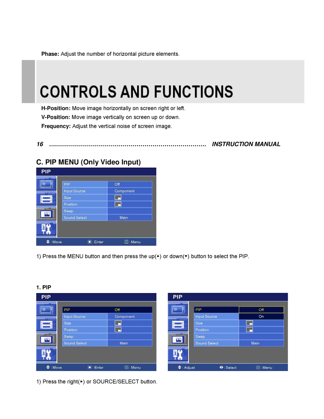 EverFocus EN-7542H manual PIP Menu Only Video Input 