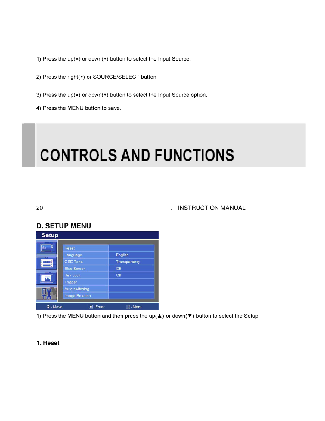 EverFocus EN-7542H manual Setup Menu, Reset 