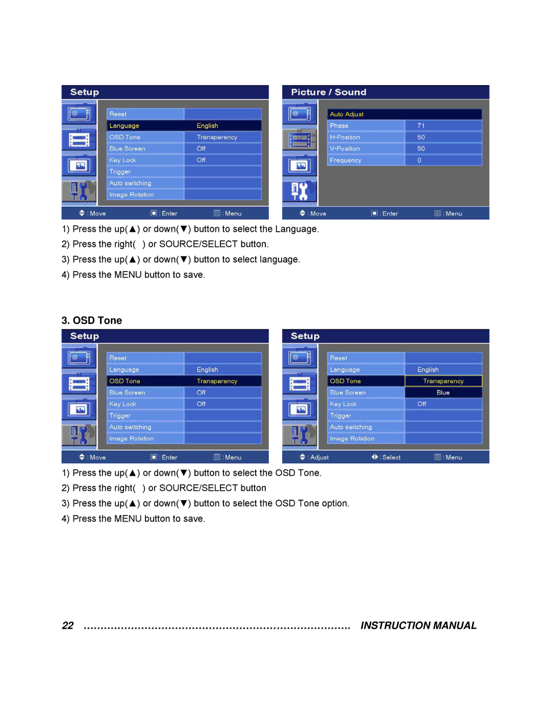 EverFocus EN-7542H manual OSD Tone 