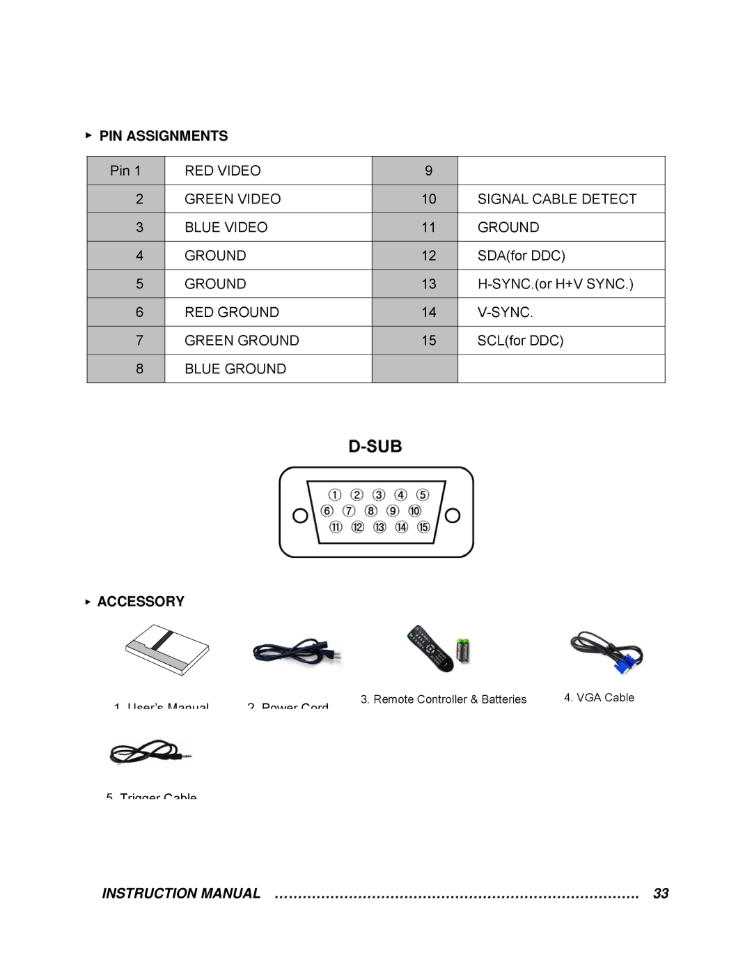 EverFocus EN-7542H manual PIN Assignments, Accessory 