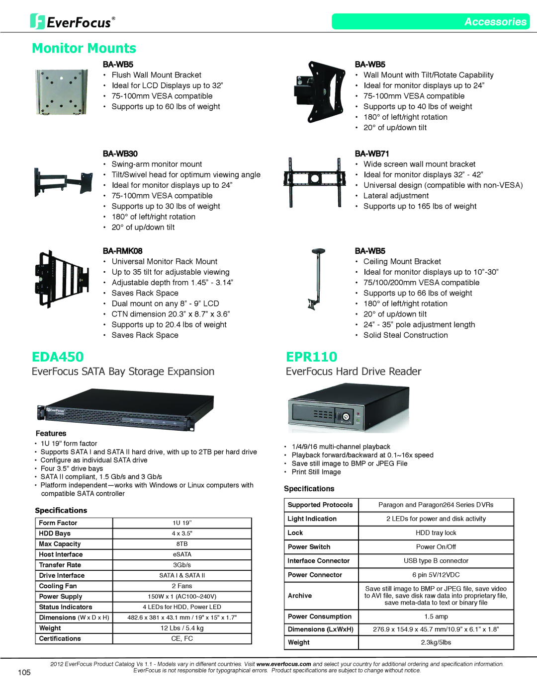 EverFocus EN7519VGA dimensions EverFocus Sata Bay Storage Expansion, EverFocus Hard Drive Reader, 105, Ce, Fc 
