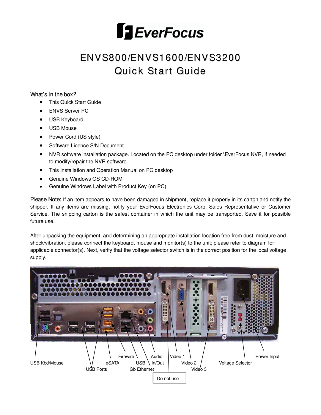 EverFocus quick start ENVS800/ENVS1600/ENVS3200 Quick Start Guide, What’s in the box? 