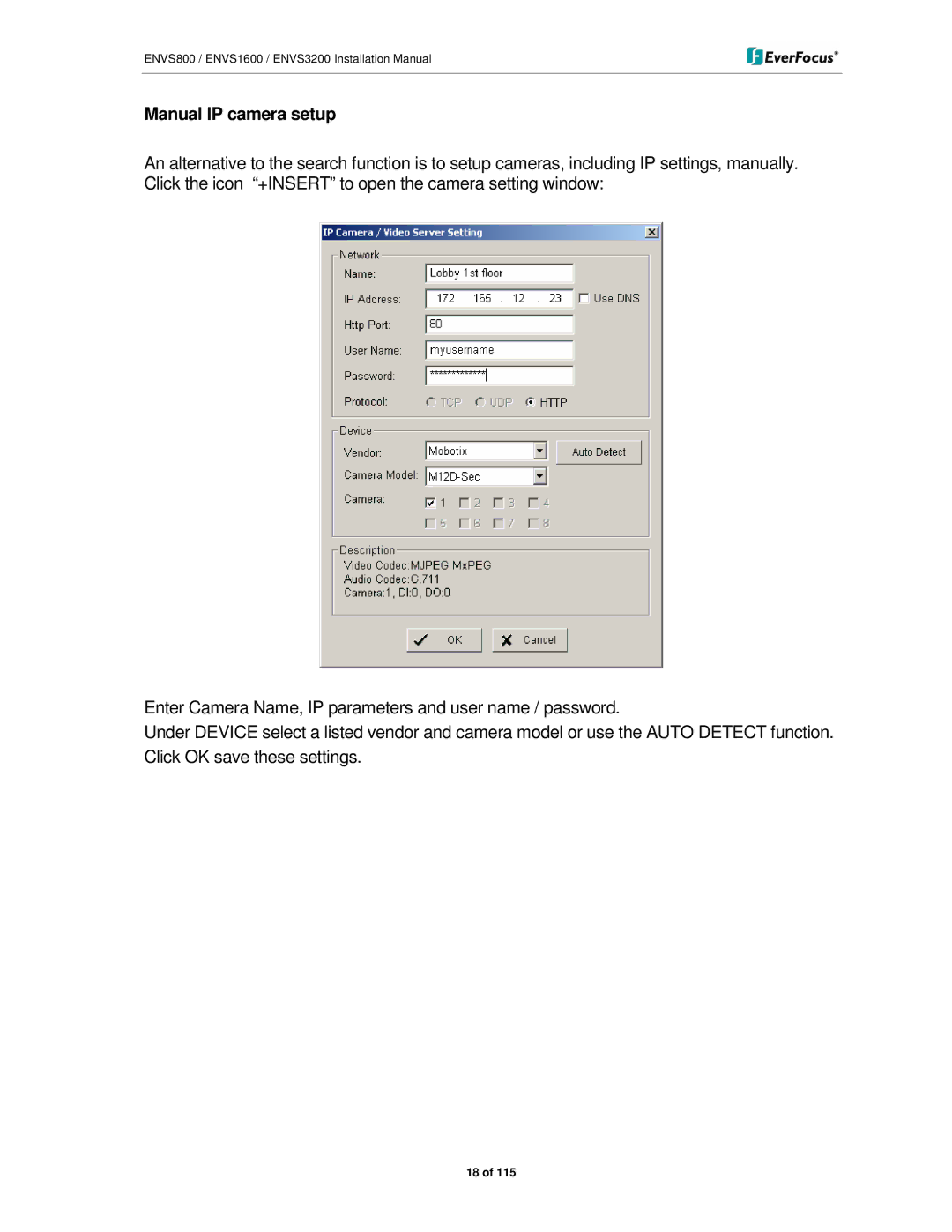 EverFocus ENVS800, ENVS3200, ENVS1600 manual Manual IP camera setup 