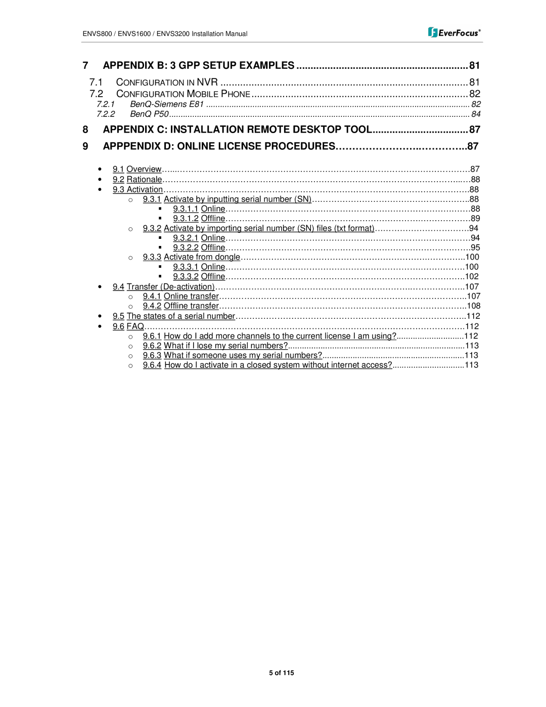 EverFocus ENVS1600, ENVS800, ENVS3200 manual Appendix B 3 GPP Setup Examples 