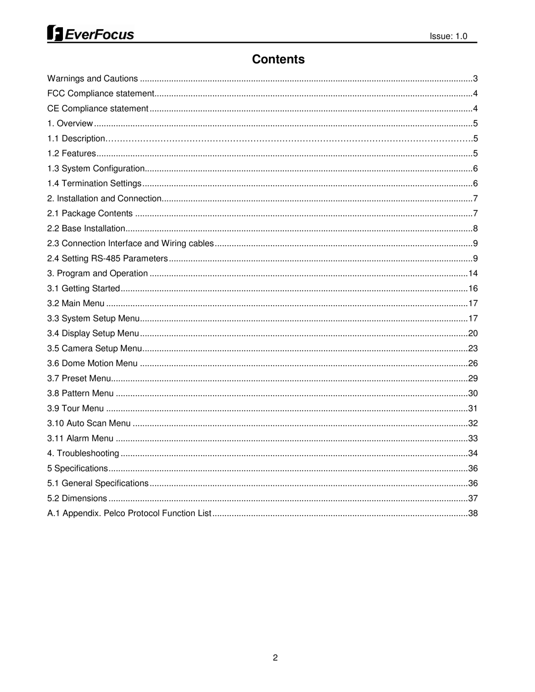 EverFocus EPH5212 user manual Contents 