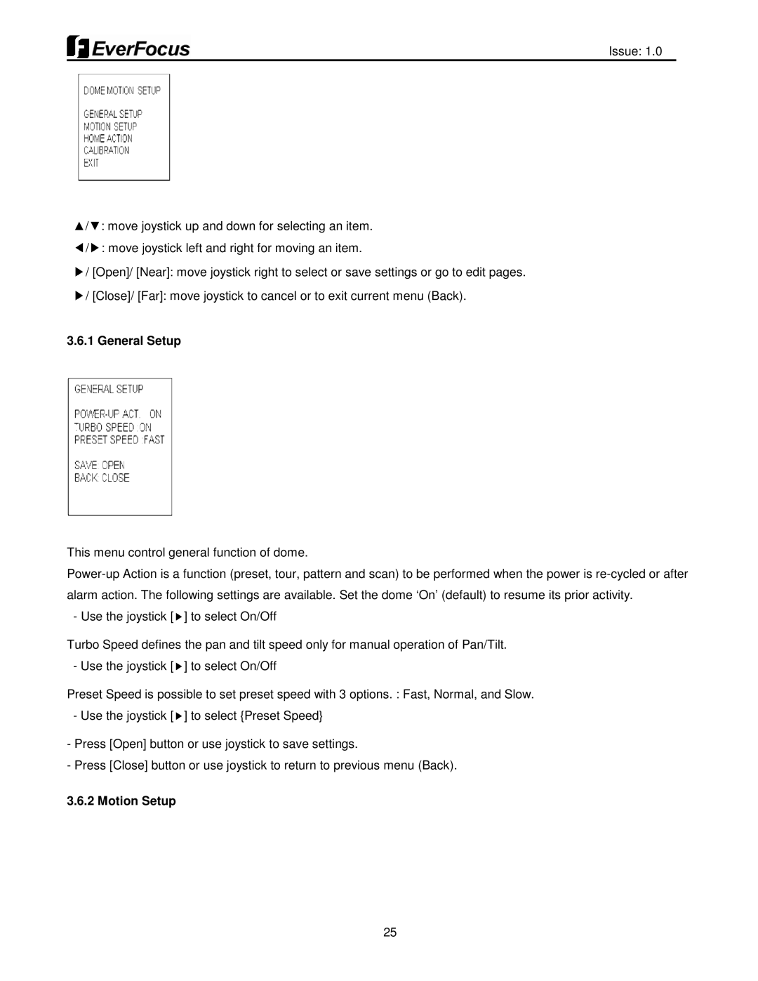 EverFocus EPH5212 user manual General Setup, Motion Setup 