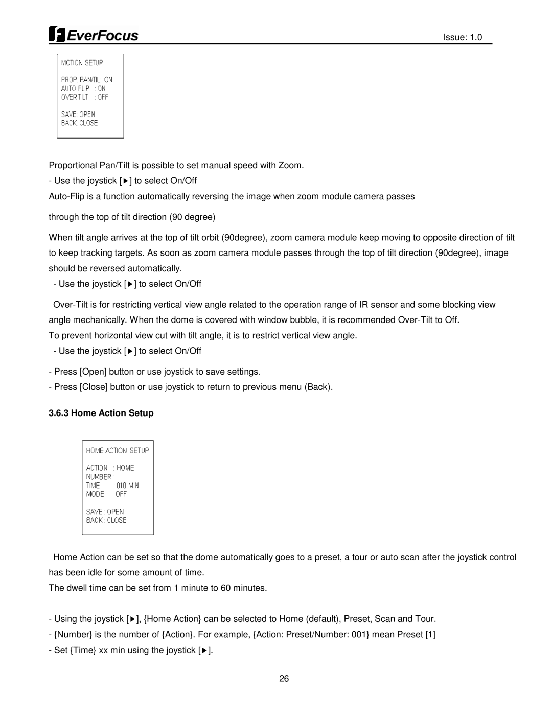 EverFocus EPH5212 user manual Home Action Setup 