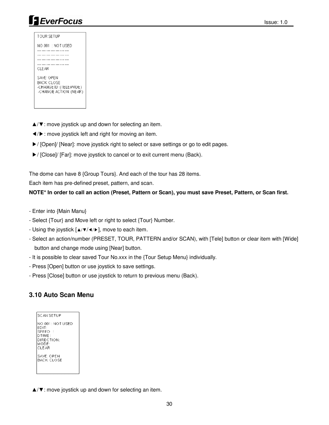 EverFocus EPH5212 user manual Auto Scan Menu 