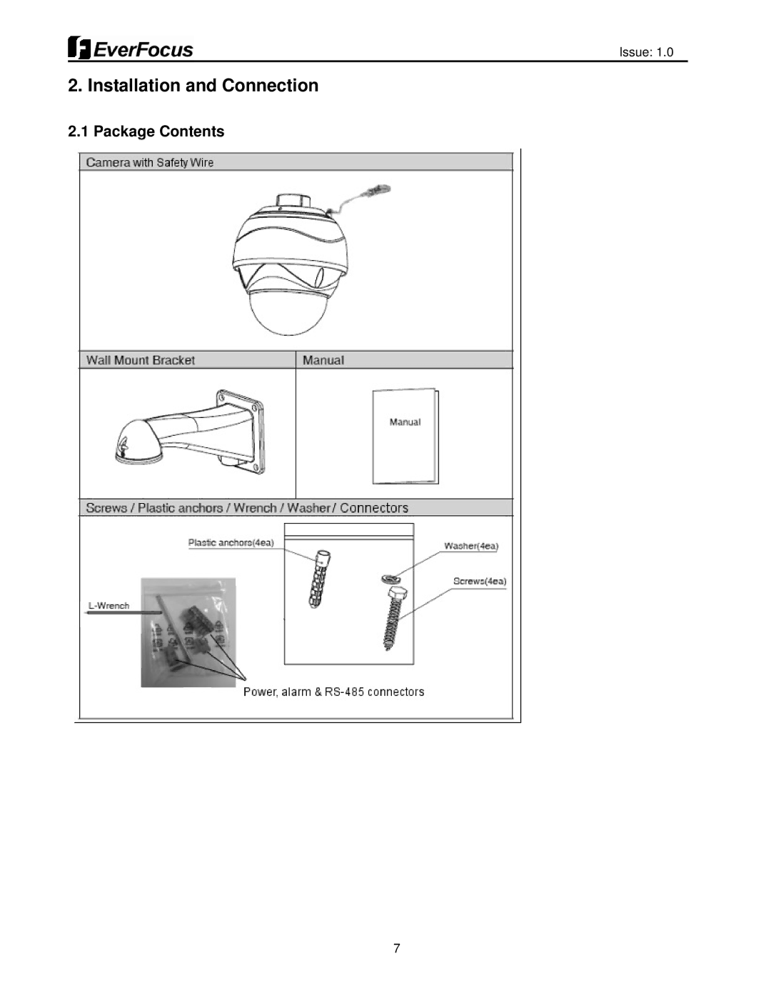 EverFocus EPH5212 user manual Installation and Connection, Package Contents 