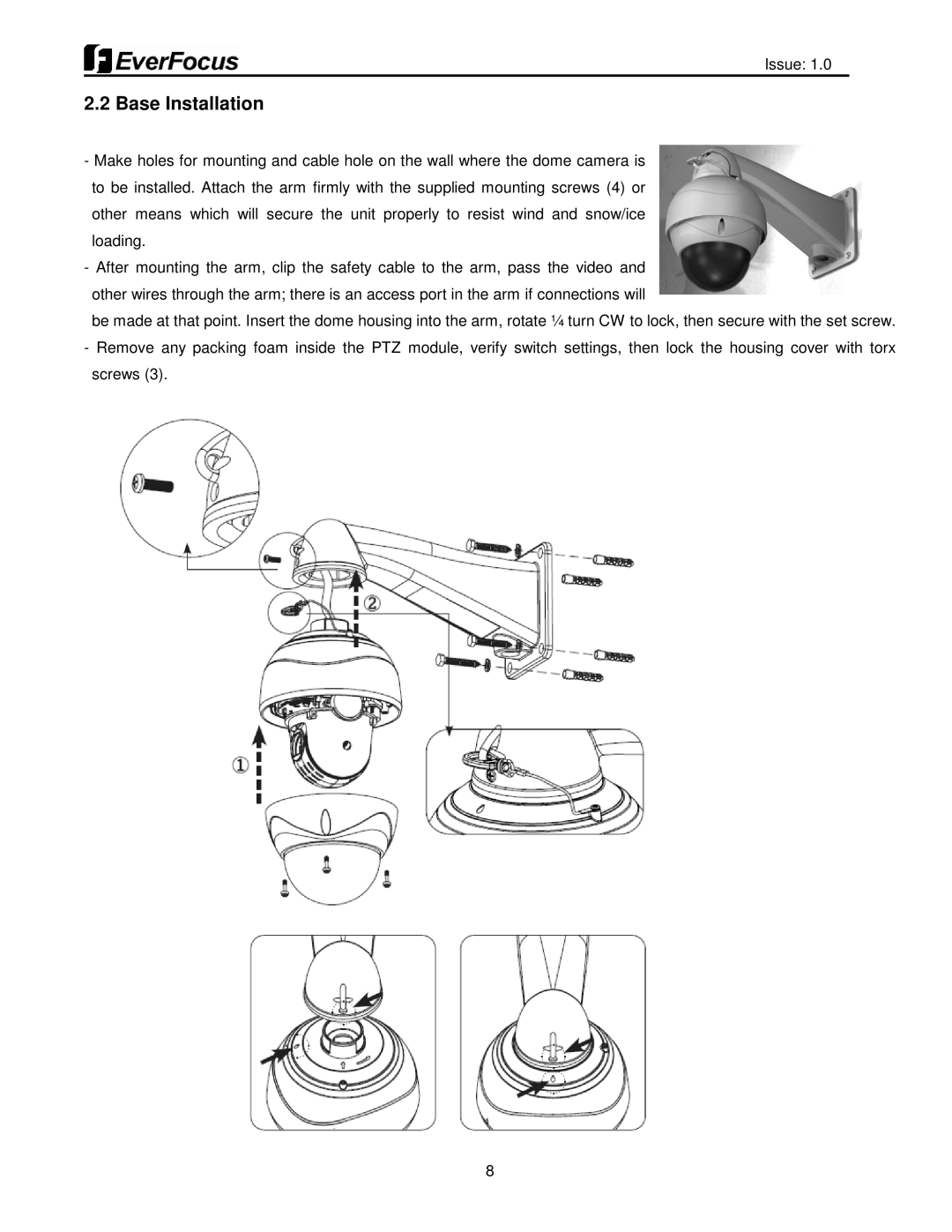 EverFocus EPH5212 user manual Base Installation 