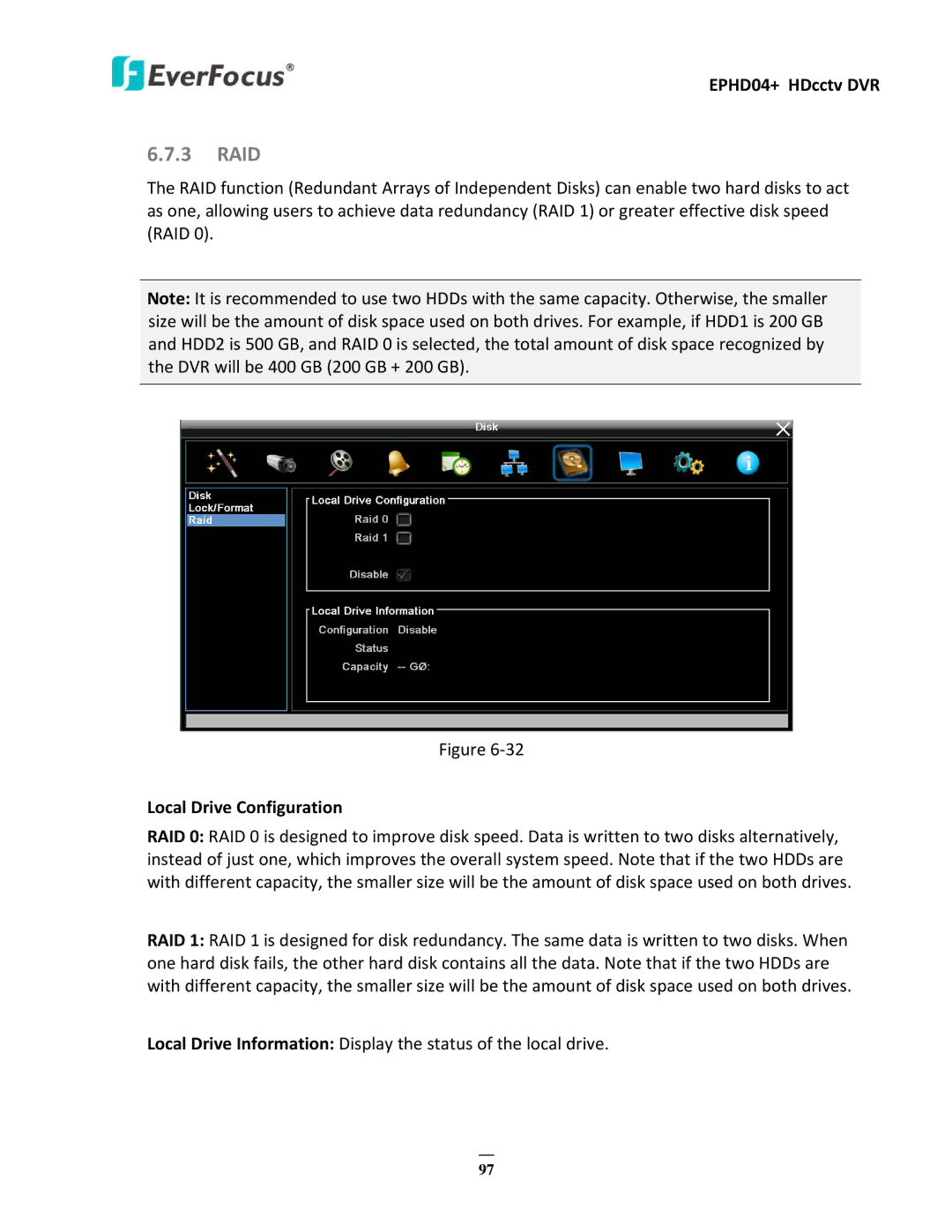 EverFocus EPHD04+ user manual Raid, Local Drive Configuration 