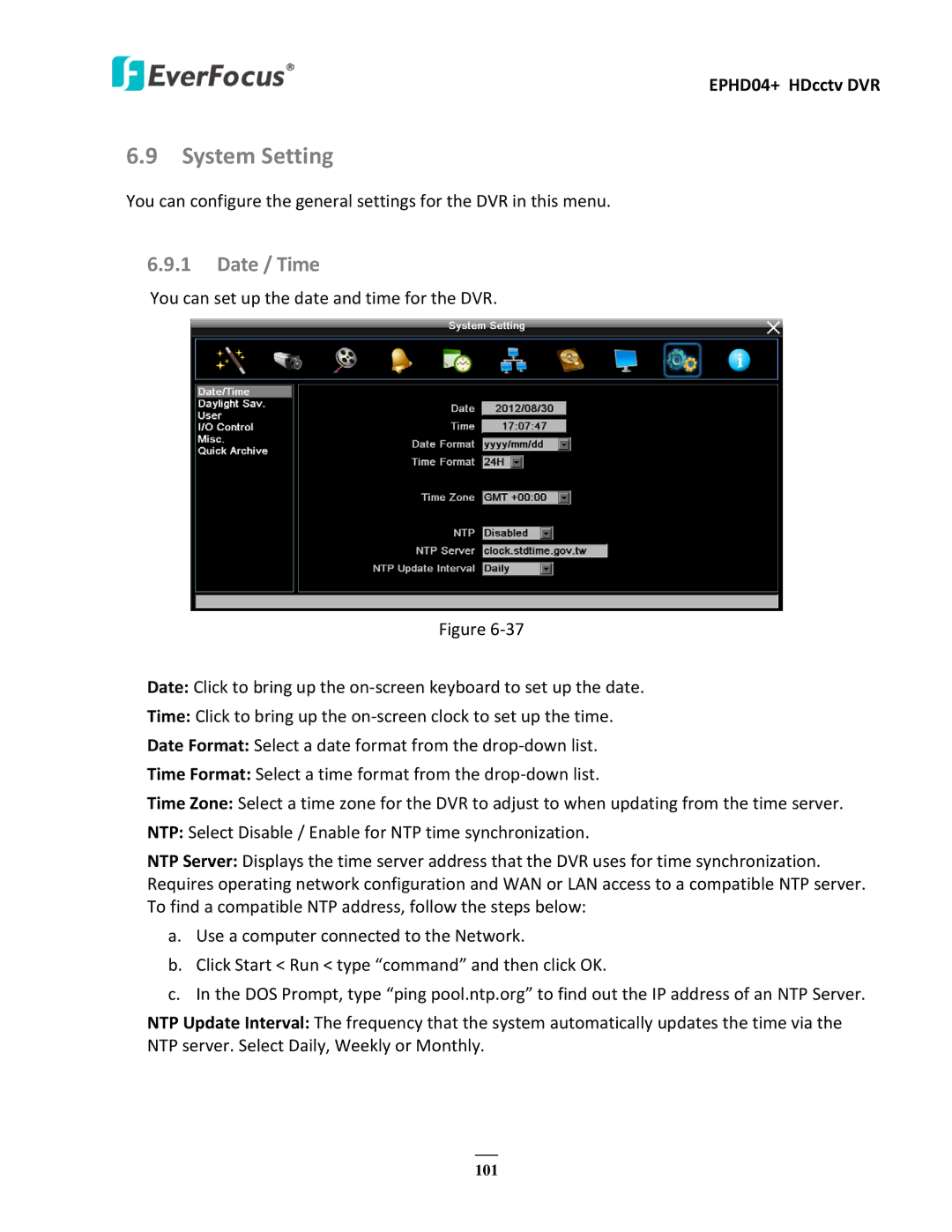 EverFocus EPHD04+ user manual System Setting, Date / Time 