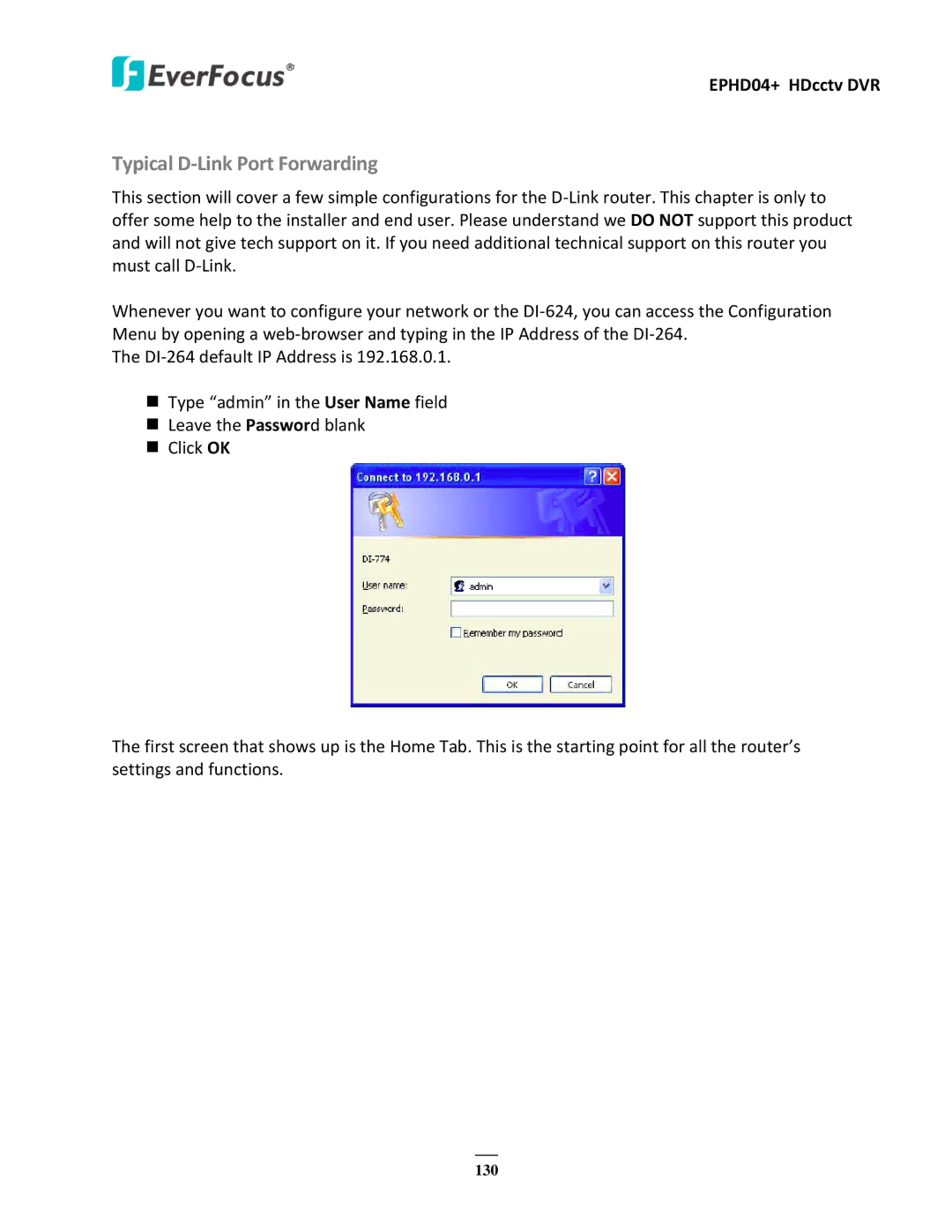 EverFocus EPHD04+ user manual Typical D-Link Port Forwarding 