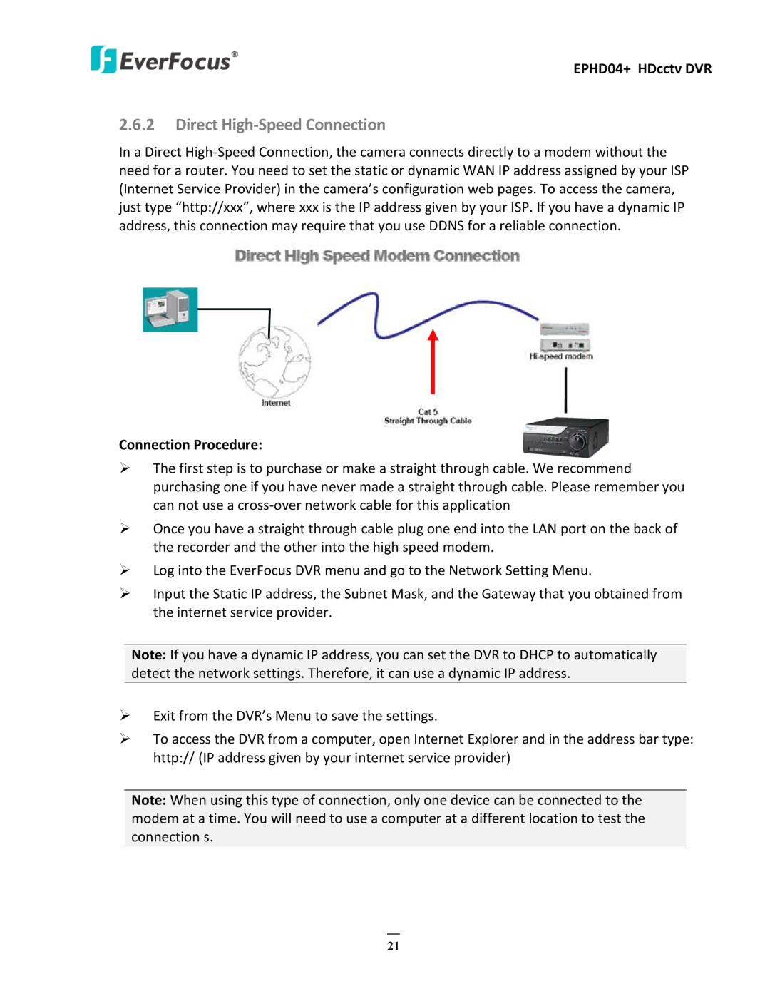 EverFocus EPHD04+ user manual Direct High-Speed Connection 