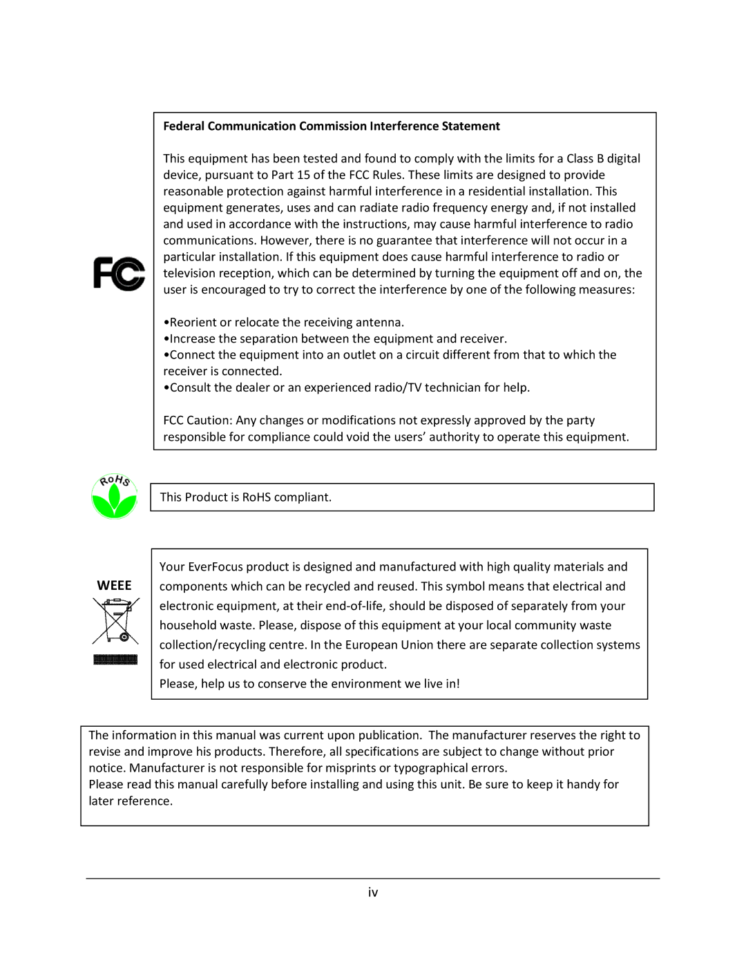 EverFocus EPHD04+ user manual Weee 