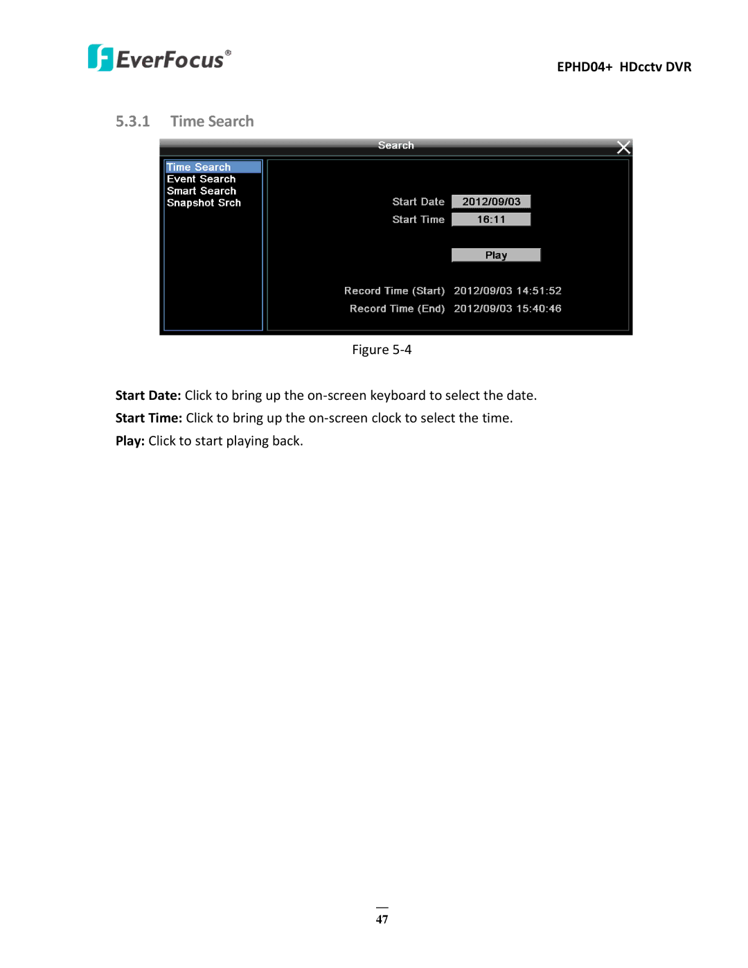 EverFocus EPHD04+ user manual Time Search 
