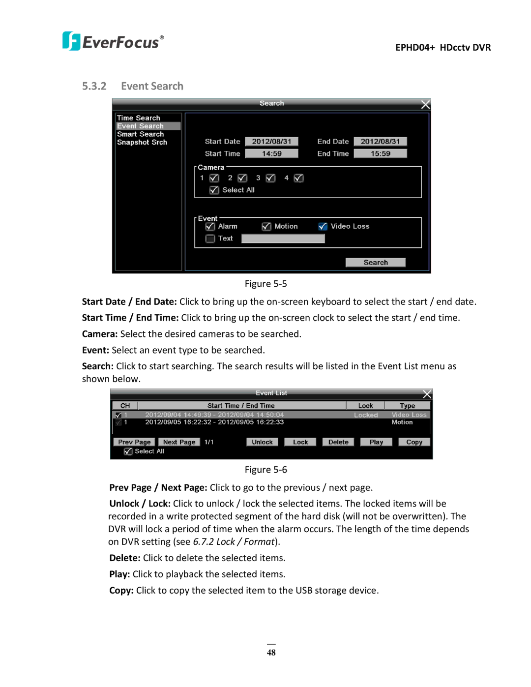 EverFocus EPHD04+ user manual Event Search 