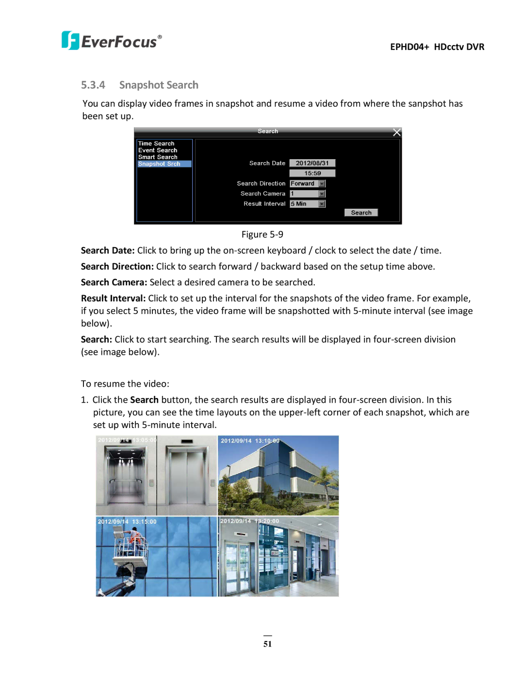 EverFocus EPHD04+ user manual Snapshot Search 
