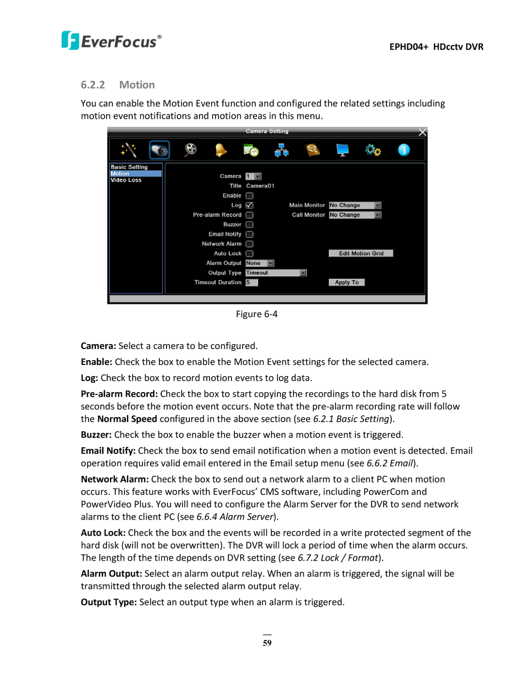 EverFocus EPHD04+ user manual Motion 