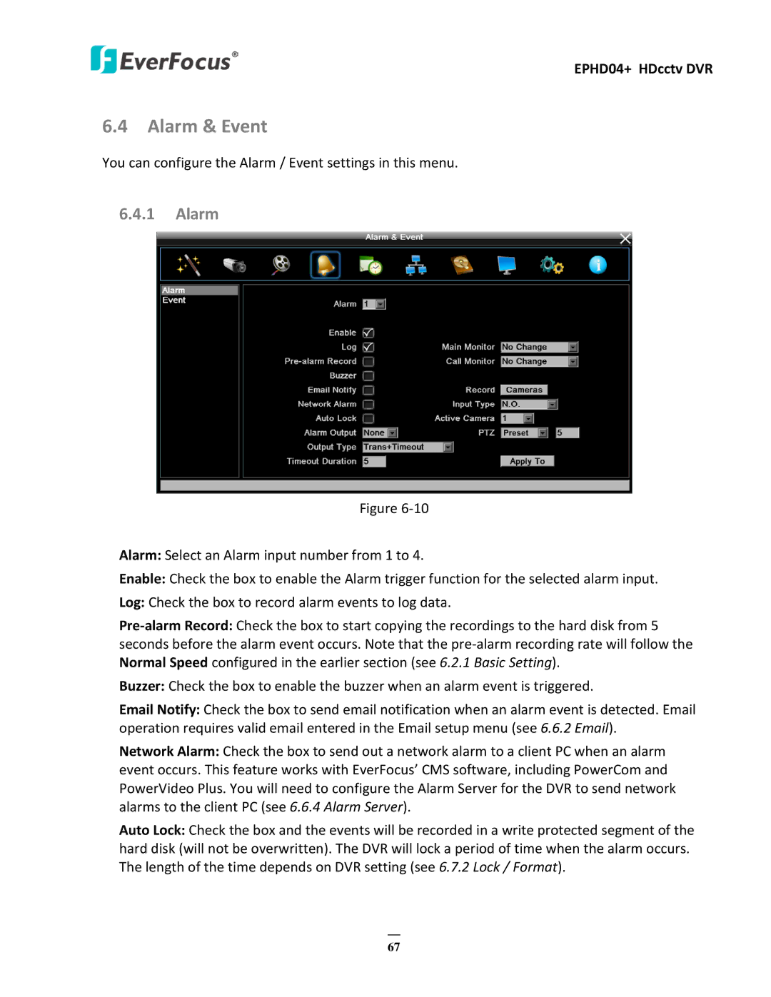 EverFocus EPHD04+ user manual Alarm & Event 