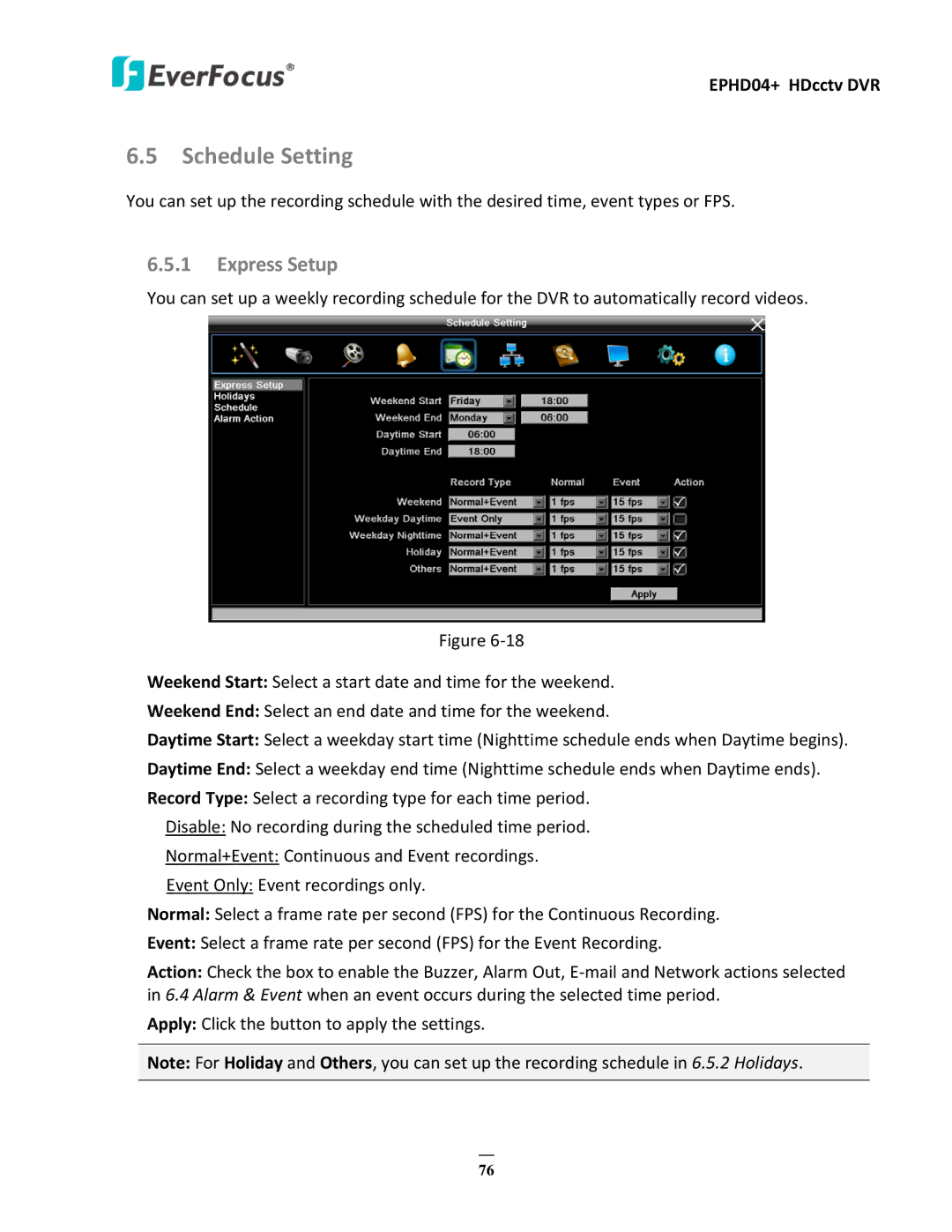 EverFocus EPHD04+ user manual Schedule Setting, Express Setup 