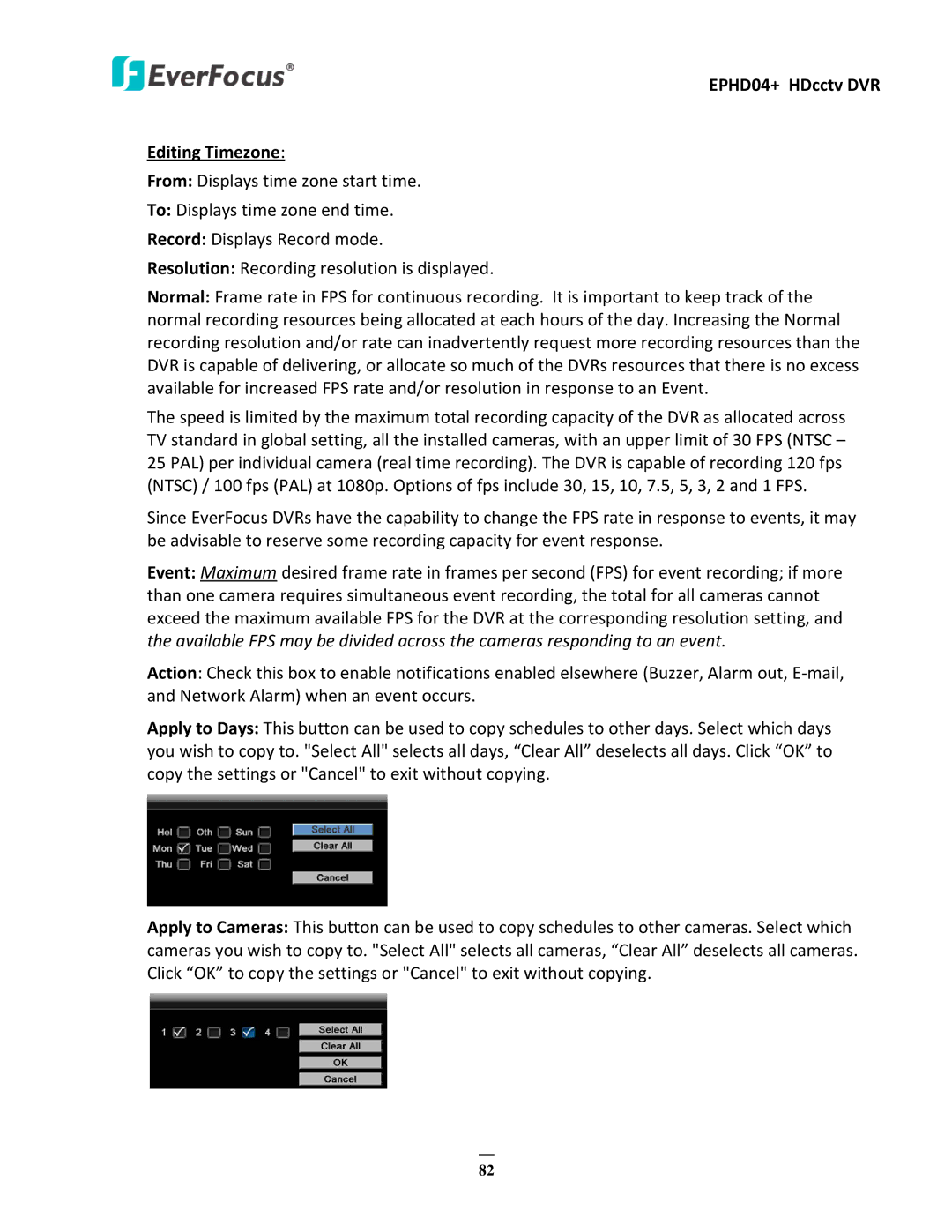 EverFocus user manual EPHD04+ HDcctv DVR Editing Timezone 