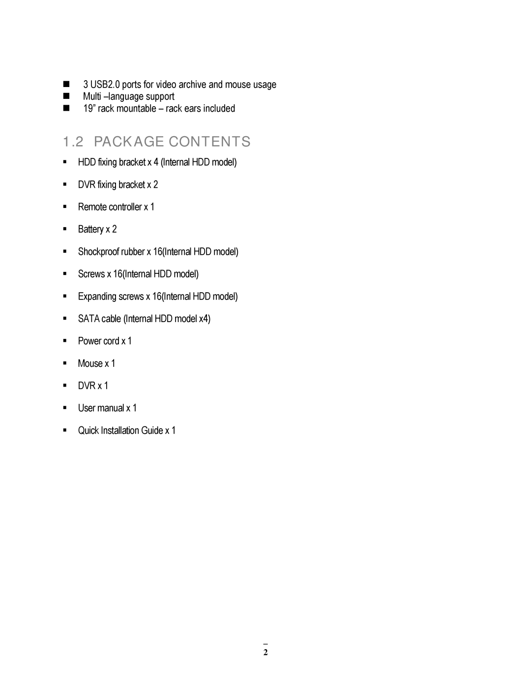 EverFocus EPHD08 user manual Package Contents 