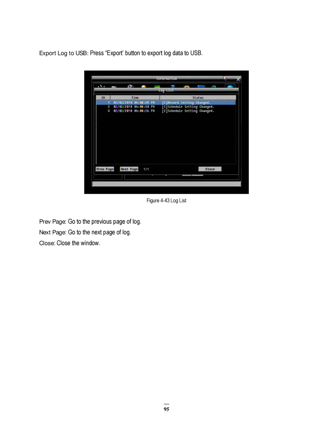 EverFocus EPHD08 user manual Log List 