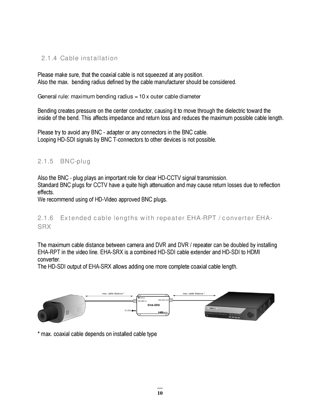 EverFocus EPHD08 user manual Cable installation, BNC-plug 