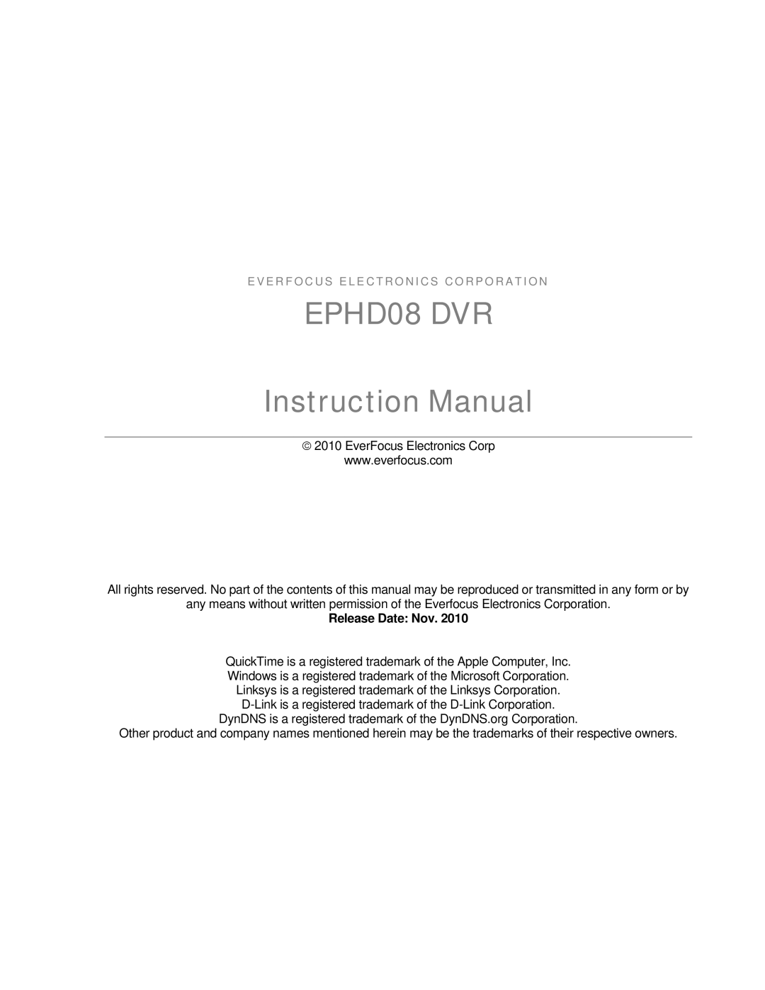 EverFocus user manual EPHD08 DVR 