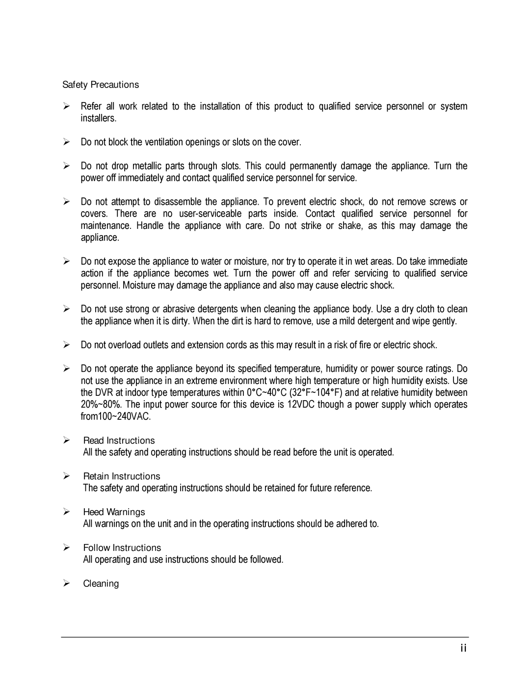 EverFocus EPHD08 Safety Precautions,  Read Instructions,  Retain Instructions,  Heed Warnings,  Follow Instructions 