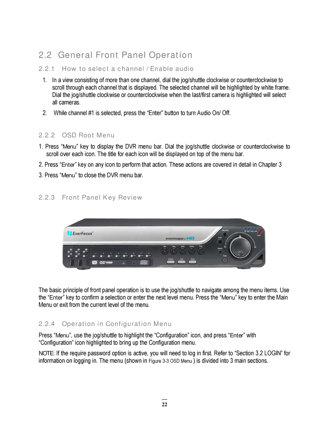 EverFocus EPHD08 user manual General Front Panel Operation, Front Panel Key Review, Operation in Configuration Menu 