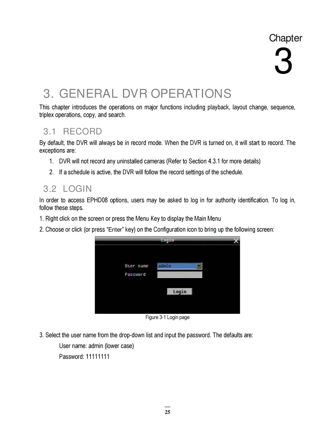 EverFocus EPHD08 user manual Record, Login 