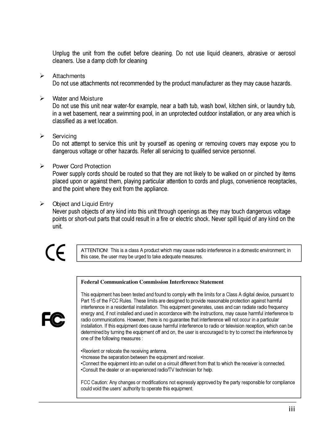 EverFocus EPHD08  Attachments,  Water and Moisture,  Servicing,  Power Cord Protection,  Object and Liquid Entry, Iii 