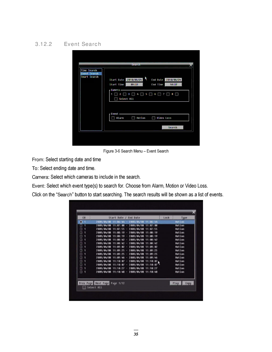 EverFocus EPHD08 user manual Search Menu Event Search 