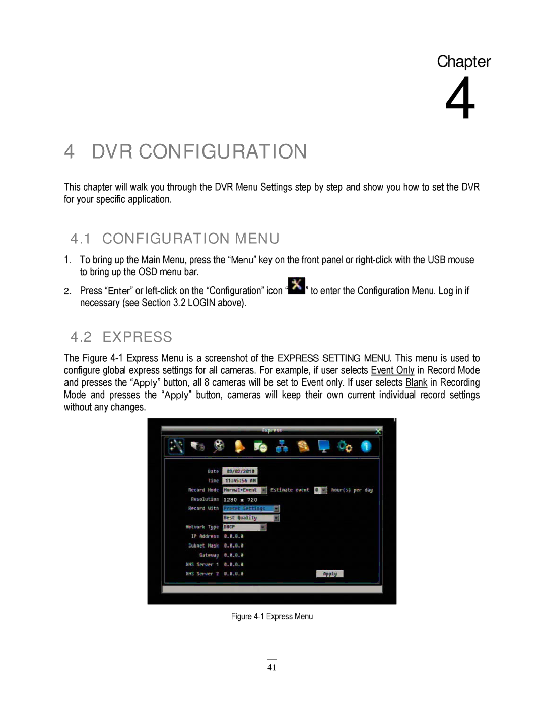 EverFocus EPHD08 user manual Configuration Menu, Express 