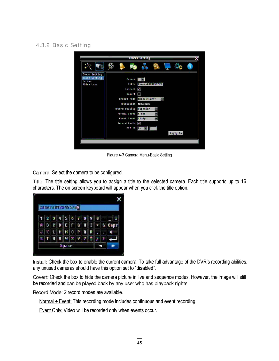 EverFocus EPHD08 user manual Camera Menu-Basic Setting 