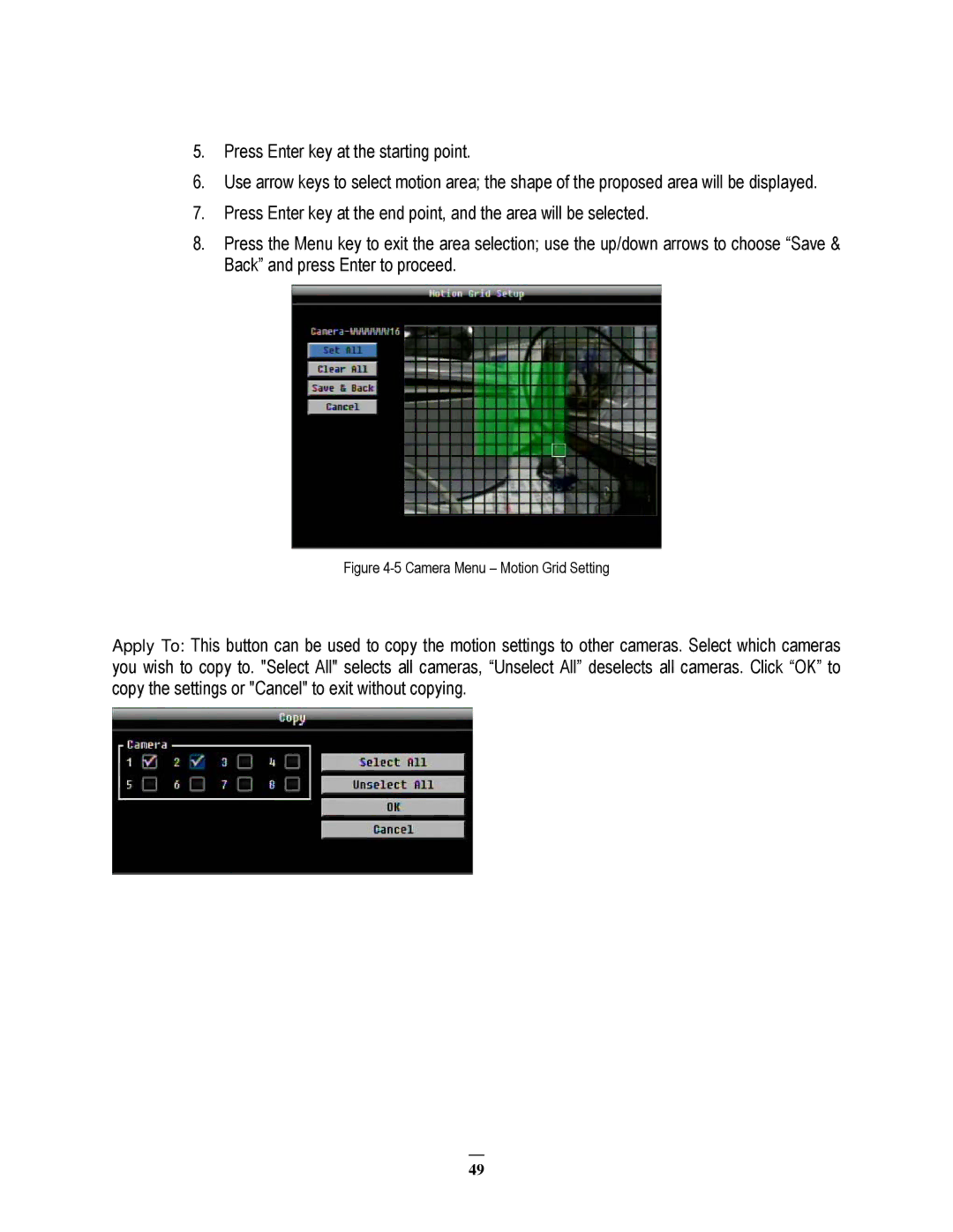 EverFocus EPHD08 user manual Camera Menu Motion Grid Setting 