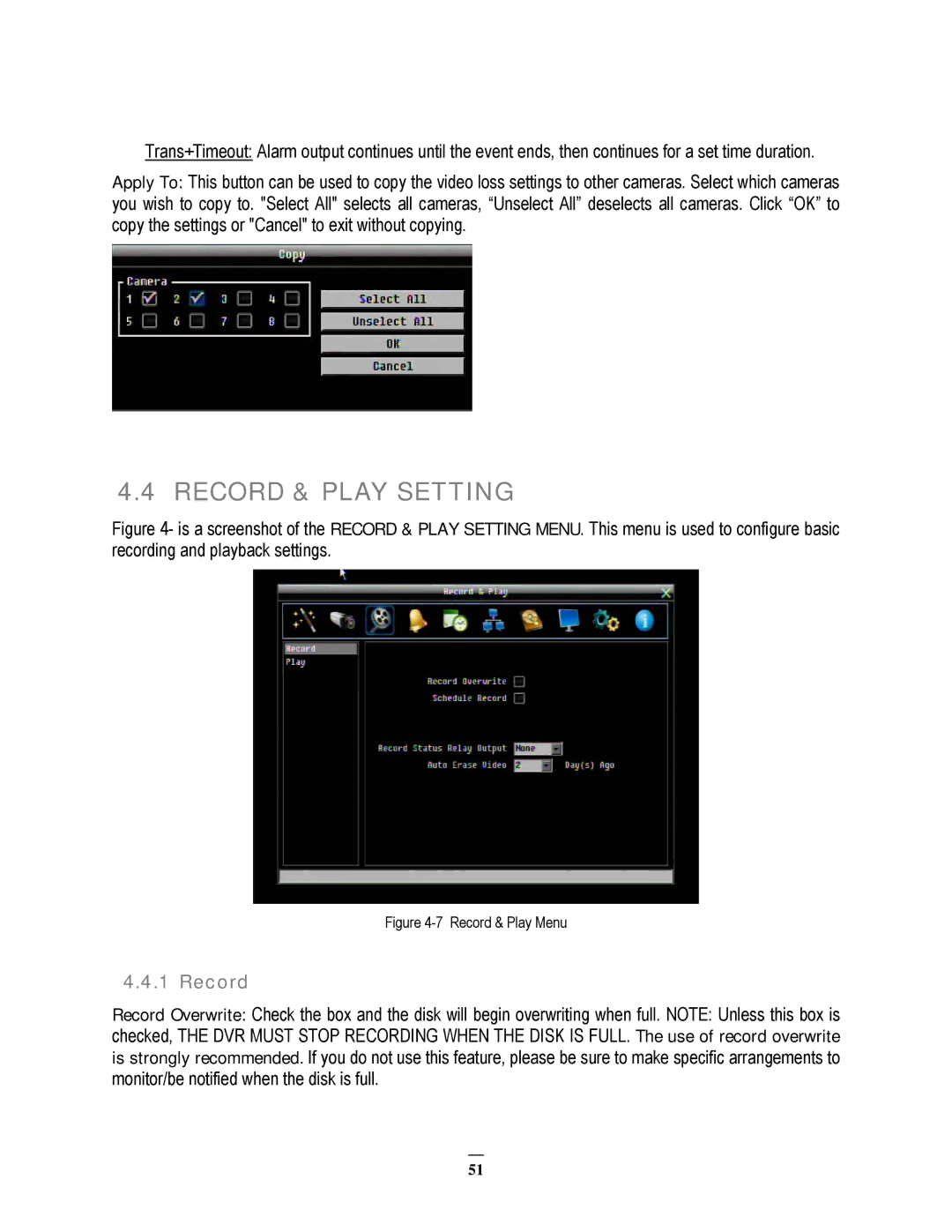 EverFocus EPHD08 user manual Record & Play Setting 