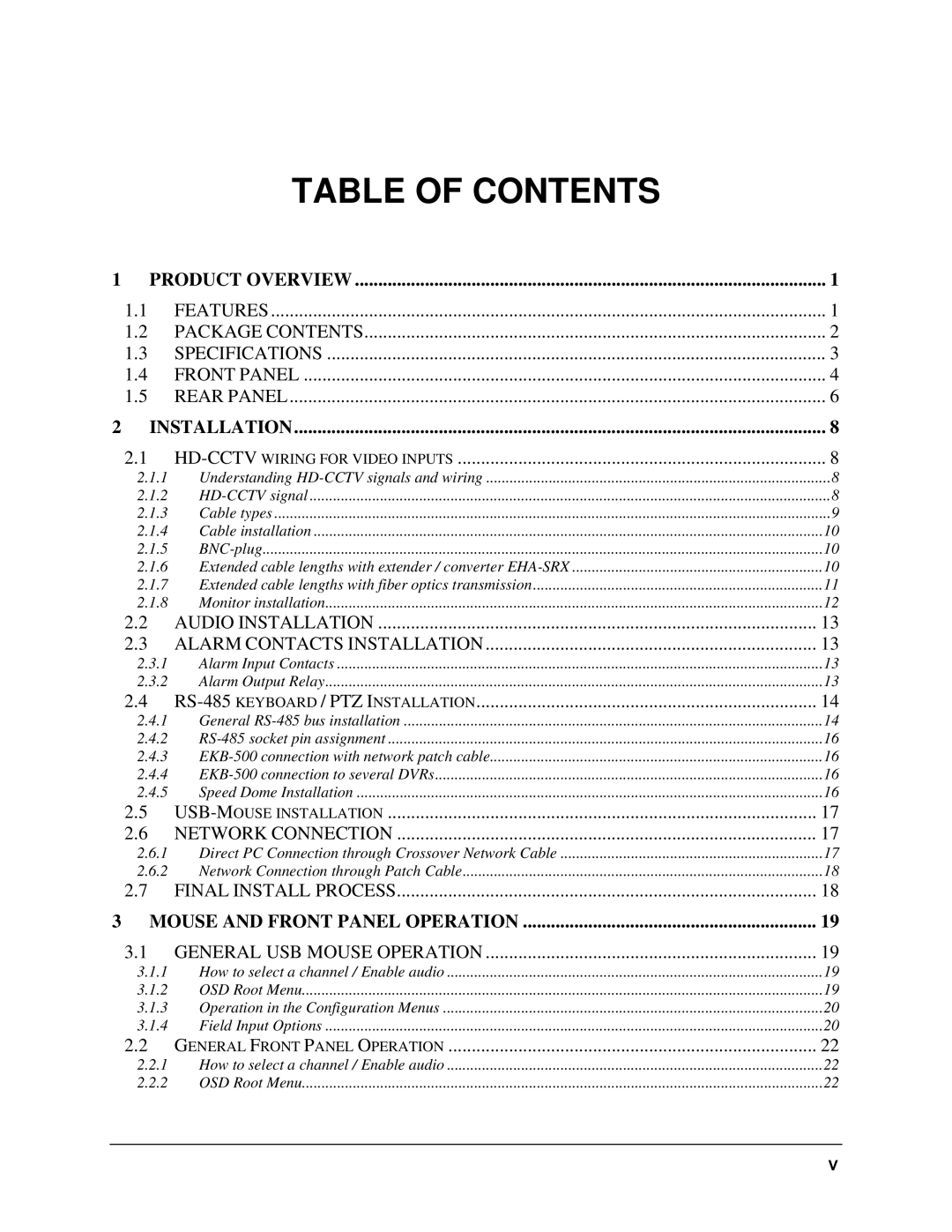 EverFocus EPHD08 user manual Table of Contents 