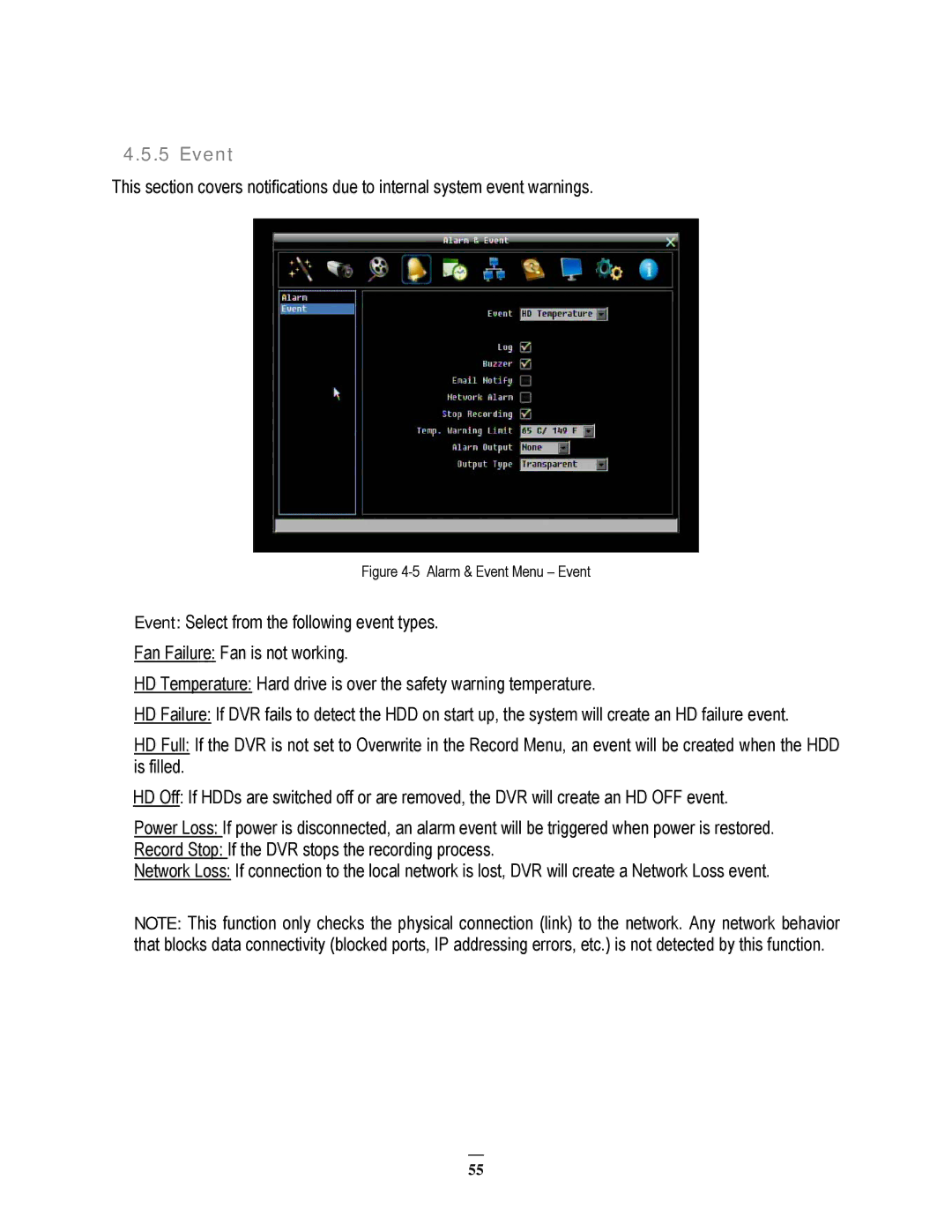 EverFocus EPHD08 user manual Alarm & Event Menu Event 