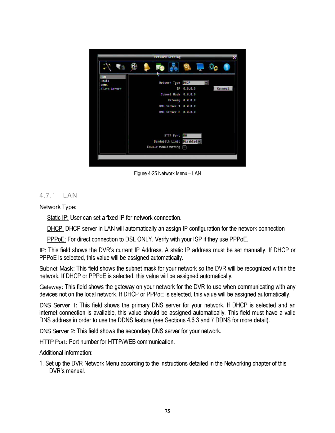 EverFocus EPHD08 user manual 1 LAN, Network Menu LAN 