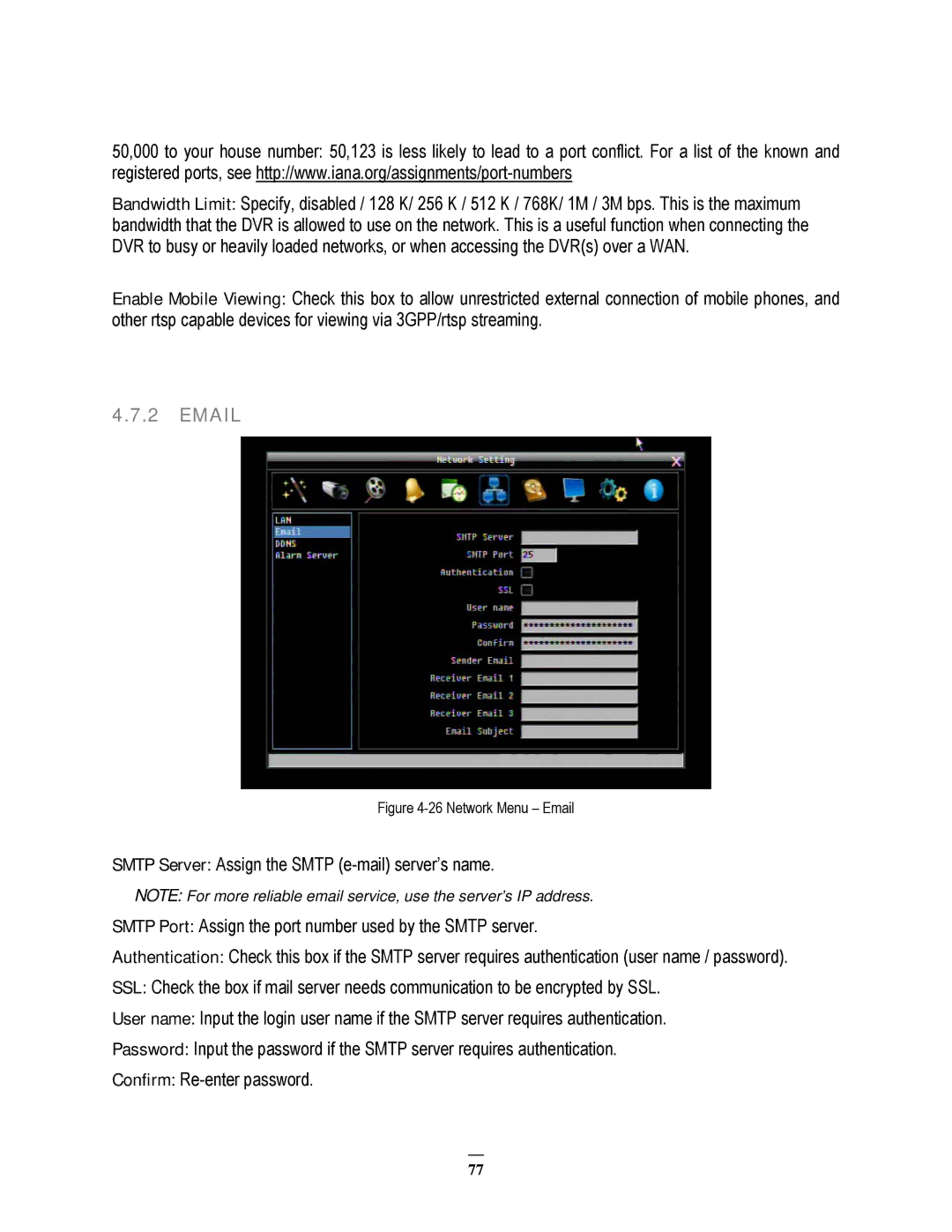 EverFocus EPHD08 user manual Network Menu Email 