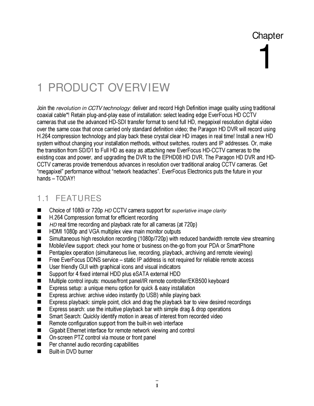 EverFocus EPHD08 user manual Product Overview, Features 